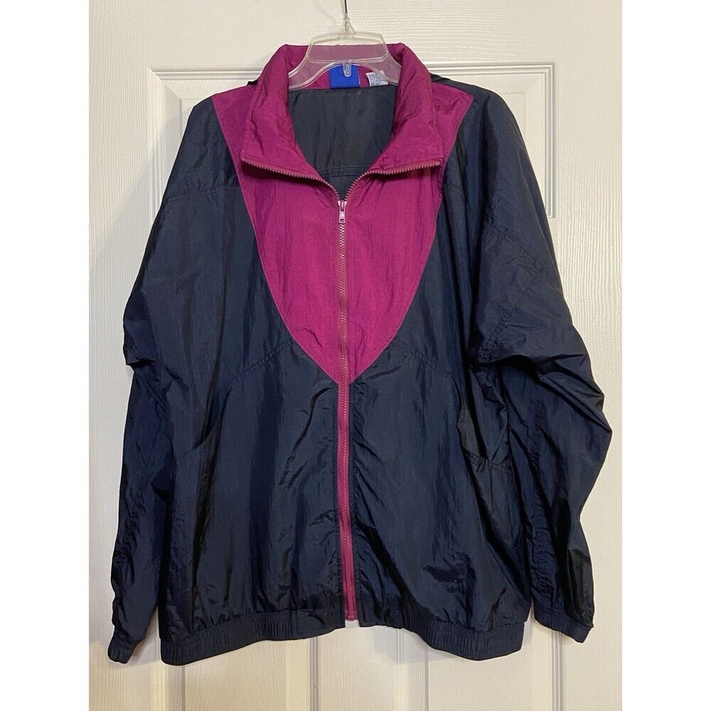 Vtg Umbro Windbreaker Adult Large Neon Pink Blue Hidden Hood Full Zip